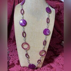 *** Pink/Purple Silver Tone Necklace. May be Retro Charles Klein Costume Jewelry